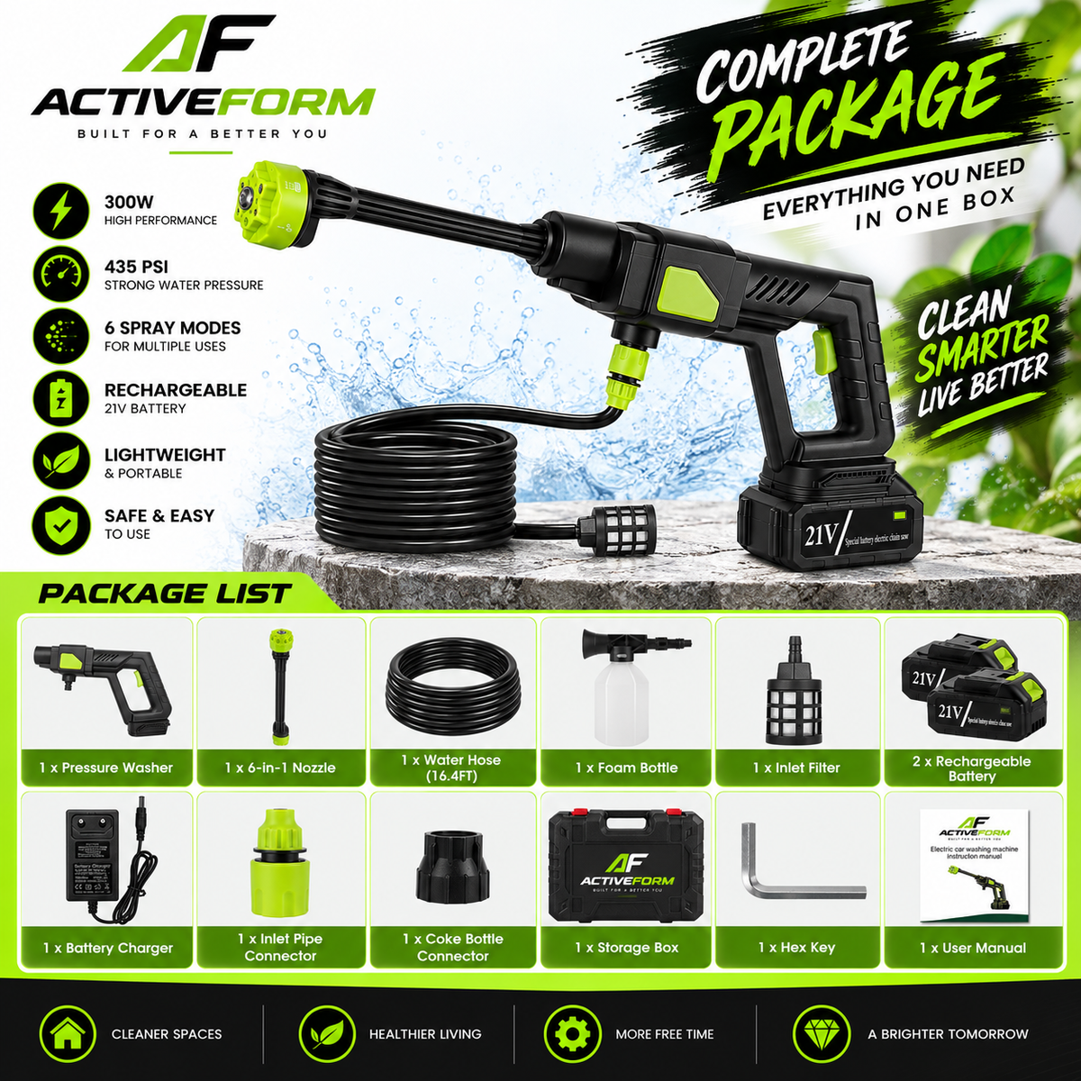 6-in-1 Cordless Power Washer – 300W, 435 PSI with 15000mAh Battery