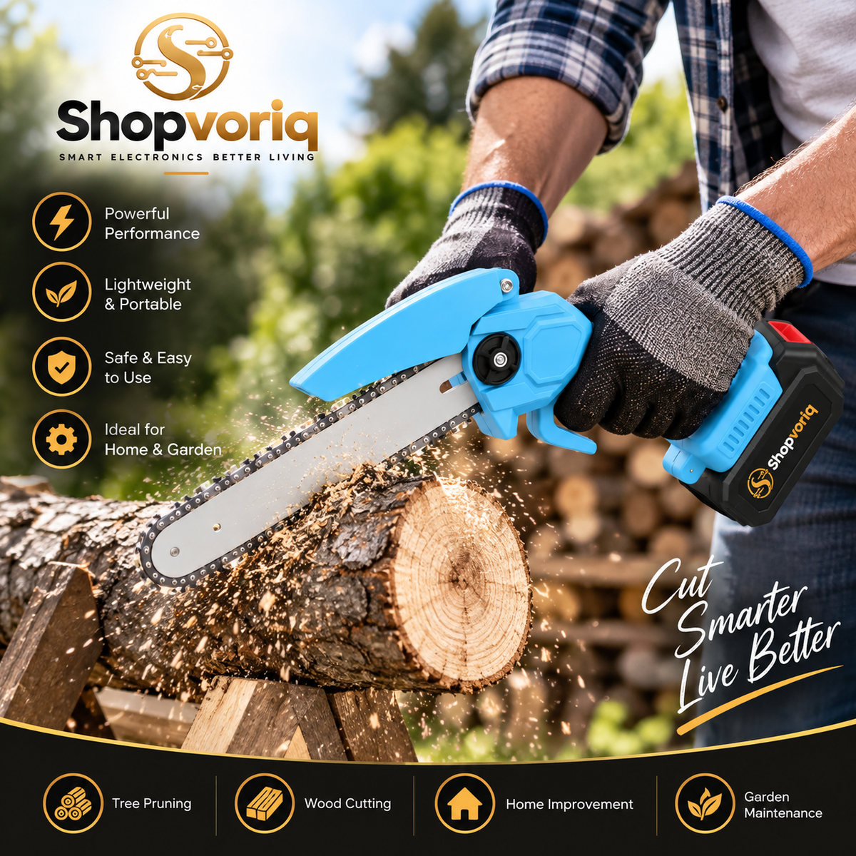 8-Inch Cordless Mini Chainsaw with 2 Rechargeable Batteries VIP