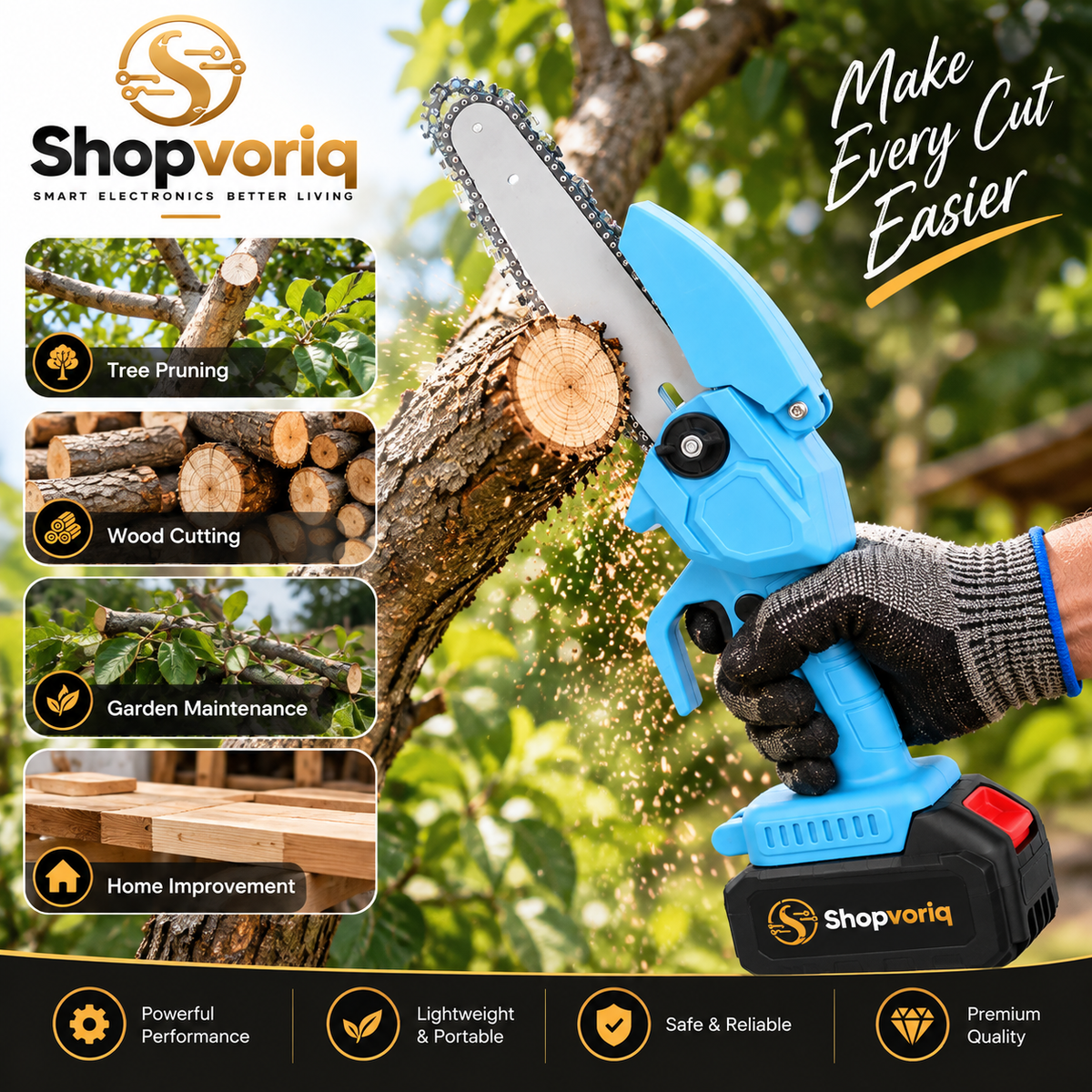 8-Inch Cordless Mini Chainsaw with 2 Rechargeable Batteries VIP