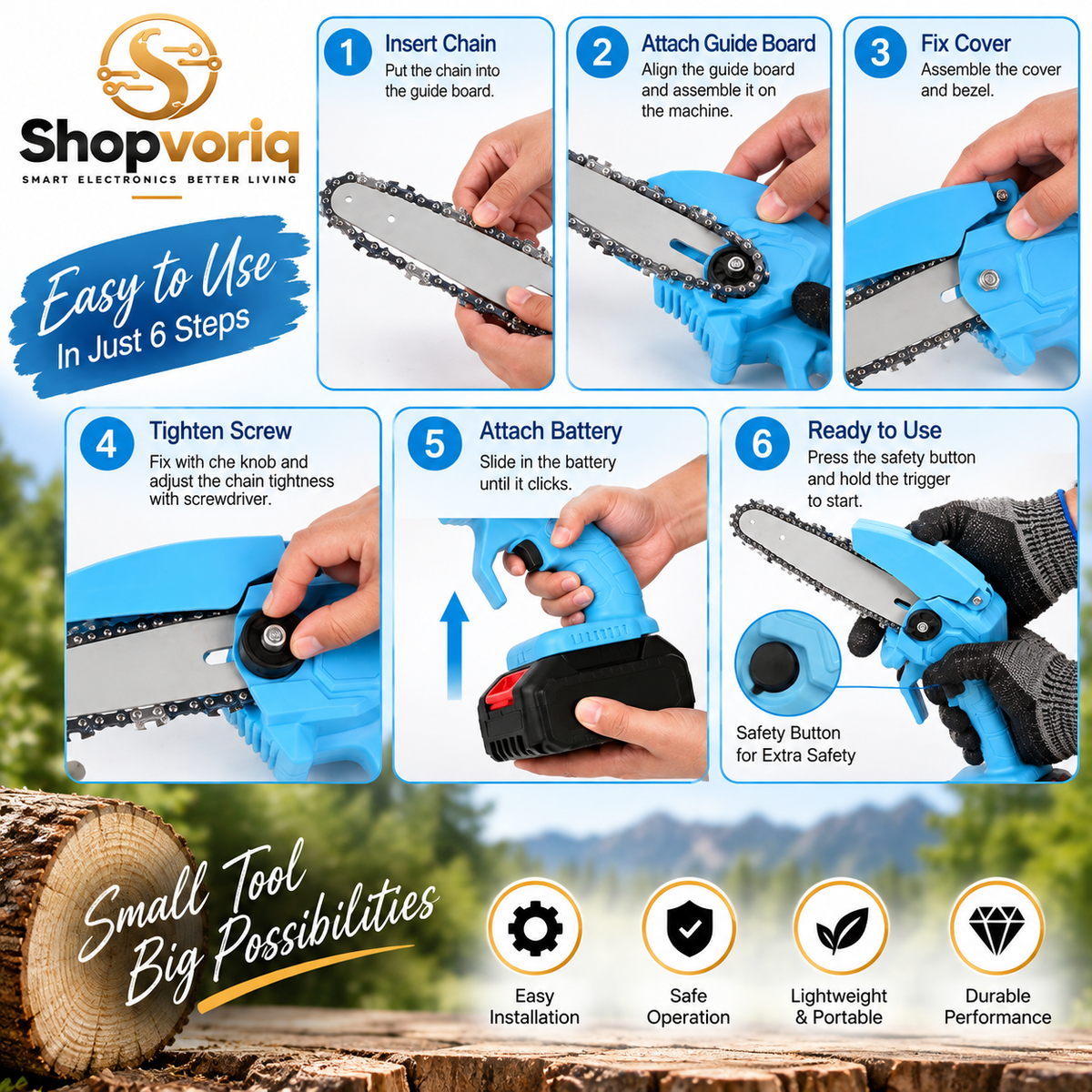 8-Inch Cordless Mini Chainsaw with 2 Rechargeable Batteries VIP