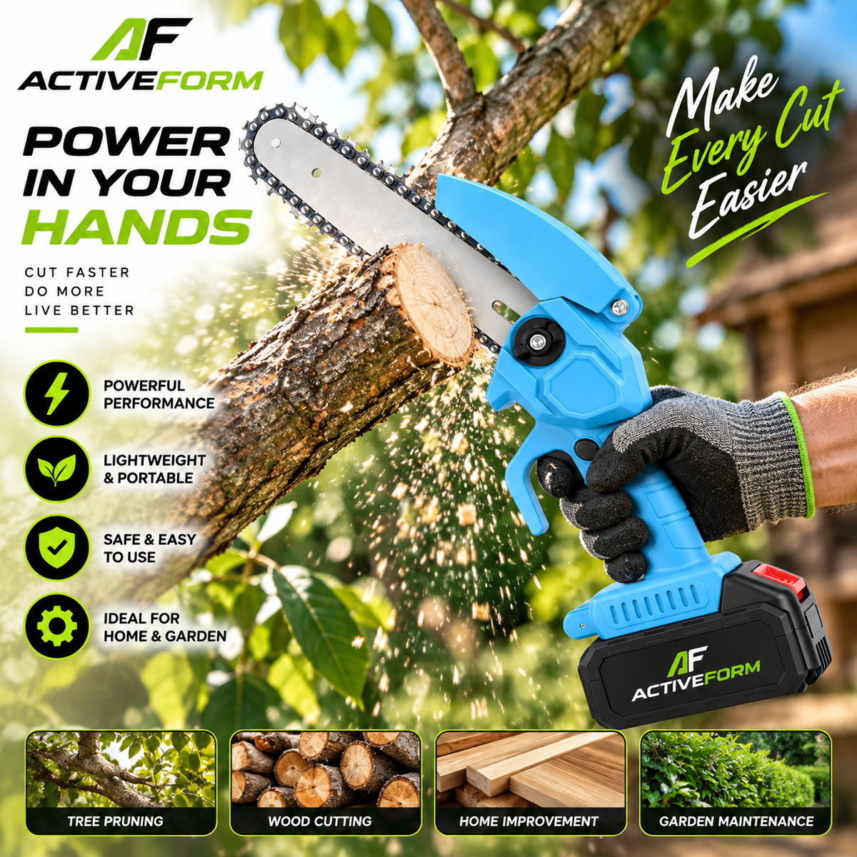 8-Inch Cordless Mini Chainsaw with 2 Rechargeable Batteries