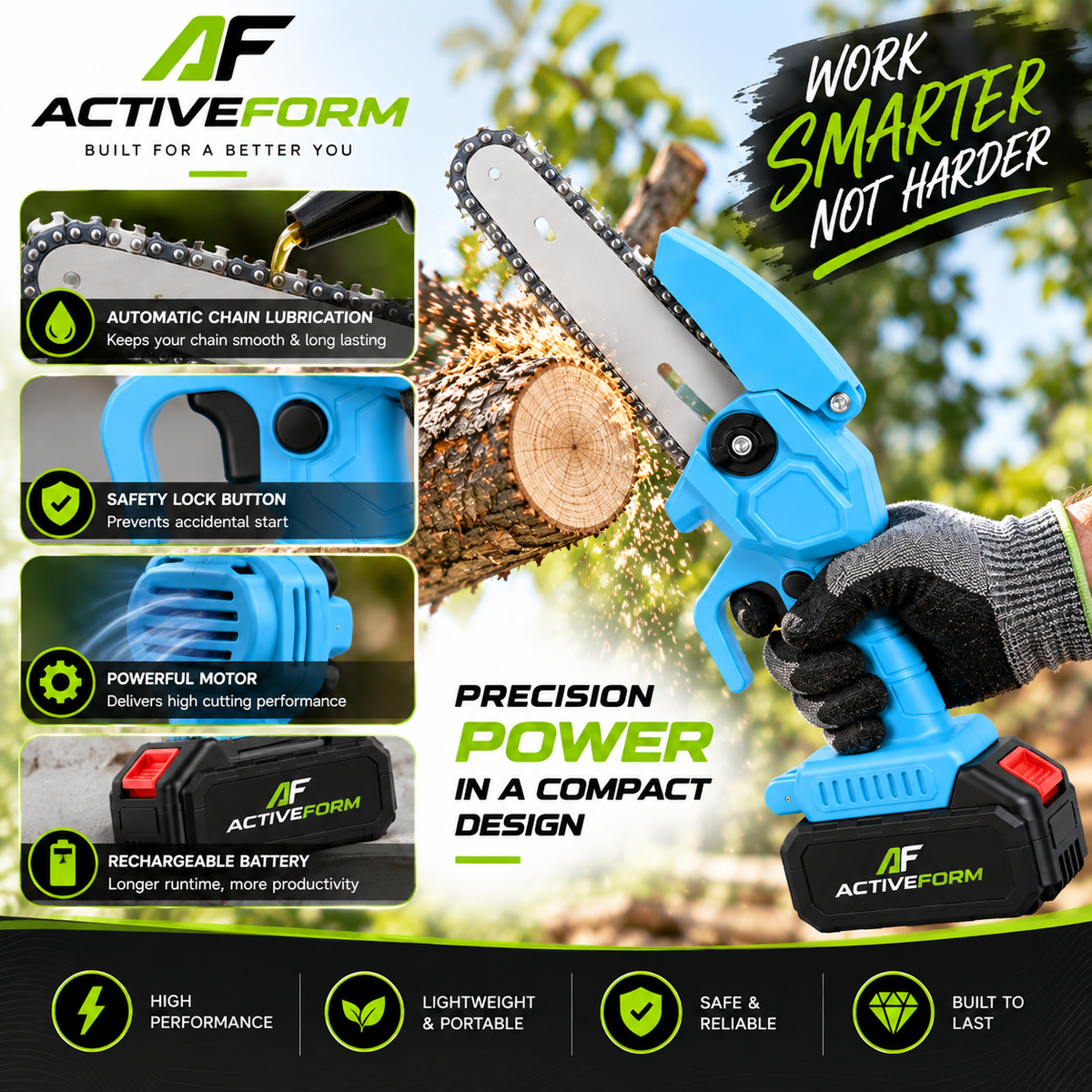 8-Inch Cordless Mini Chainsaw with 2 Rechargeable Batteries