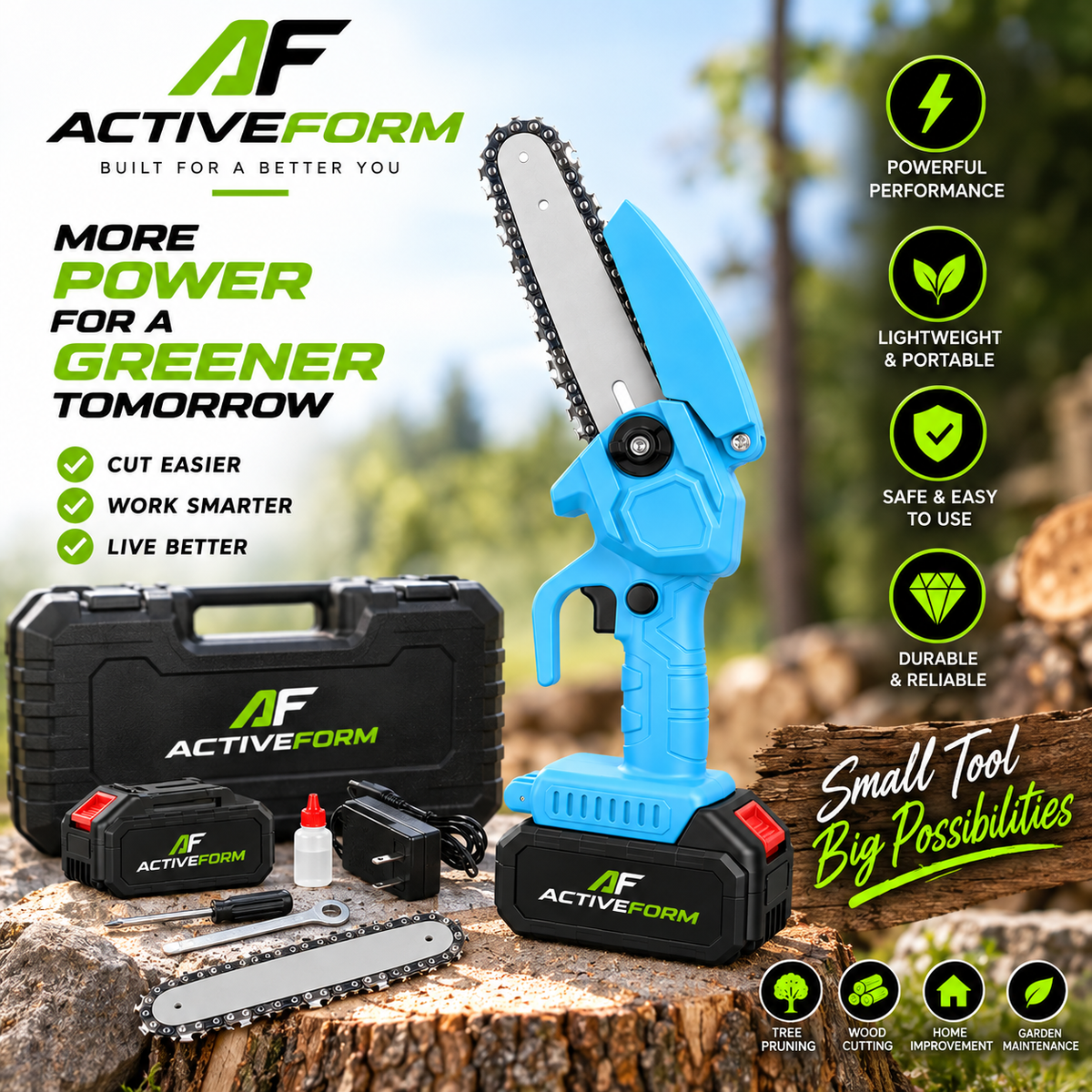 8-Inch Cordless Mini Chainsaw with 2 Rechargeable Batteries